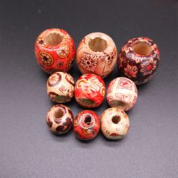 Mixed Wooden Round Loose Beads Painted Drum Wood Beads Big Hole Beads DIY Charm Bracelet Jewellery Crafts Making Accessories