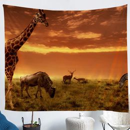 Animal Tapestry,Safari African Graffe Elephant Tree Silhouette Tapestries Fabric Wall Hanging for Bedroom Living Room Wall Decor