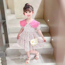 Girl's Dresses Summer Yellow Floral Child Little Girls Clothing Casual Midi Dress +Bag Children Dresses For Teens Party Princess Sundress