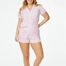 Home Clothing Women Heart Pajamas Set 2000s Valentines Day Clothes Single Breasted Short Sleeve Shirt And Shorts Y2k Loungewear Sleepwear