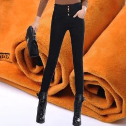 New Plus Size Womens Jeans High Waist Skinny Pants Fleece Lined Elastic Waist Jegging Casual For Women Warm Jeans40-100KG