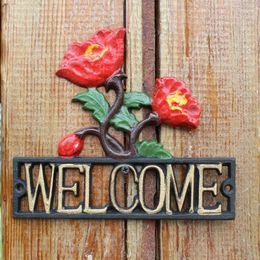 Hooks Outdoor Garden Courtyard Door Plate Cast Iron Welcome Sign Pastoral Rose Wall Decoration Nursery Decor