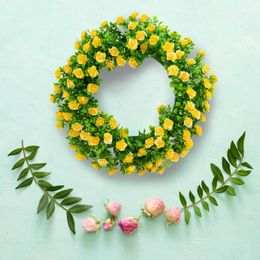 Decorative Flowers 1pc Artificial Garland Wreath 16 Inch Wreaths For Front Door Greenery Leaves Round Rose Home Decor Spring Summer