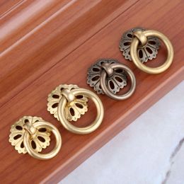 4Pcs Brass Cabinet Door Furniture Handle Chinese Drop Cupboard Ring Drawer Pull Handle Knob for Wood Box with Screws 25mm 30mm