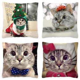 Merry Christmas Nala Cat Pillow Case Home Decor Polyester Throw Pillow Cover for Sofa Bedroom Kawaii Cute Funda Cojines 45x45
