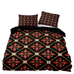 Bedding Sets Elegant Black Duvet Cover Chinoiserie Set Double Twin Size With Pillowcase For Retro Red Prismatic Pattern Home Textiles