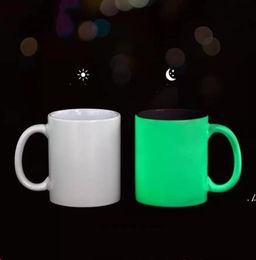 Sublimation Blank Luminous Mug Personalised heat transfer Ceramic Mug Glow In The Dark 11oz White Water Cup F5373 F07225123615