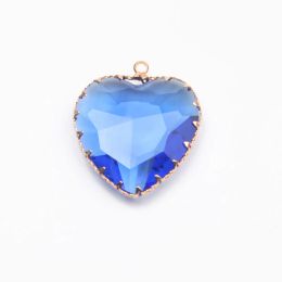 4PCS Faceted Heart Charms Glass Pendants for Jewelry Making Necklace Pendants Findings DIY Brass Edge Accessories 28*28mm