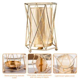 Modern Golden Vase Glass Vases Table Dried Flower Arrangement Decorative Glass Ornament Geometric Metal Shelf Home Office Decor