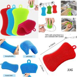 Cleaning Brushes Sile Dish Washing Brush Pot Pan Sponge Scrubber Scouring Pad Fruit Wash Kitchen Tool Wholesale Drop Delivery Home Gar Otdyf