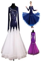 Waltz Dress Ballroom Dance Competition Dresses Stage Wear Flamenco Standard Dance Clothes Costumes Customize D0442 Mesh Sleeve Rhines Big Sheer Hem3484962