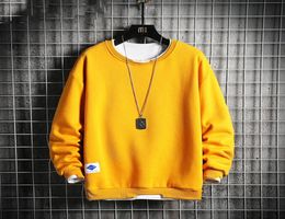 Solid Colour Oversized Crewneck Sweatshirt Men 2020 Spring Solid Hip Hop Japanese Streetwear Yellow Hoodie Men Sweatshirts Male8488088