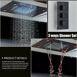 Black LED Constant Temperature Shower Faucet Luxury 3-way RainShower Celling System Tap Colour Change Modern Showers for Bathroom