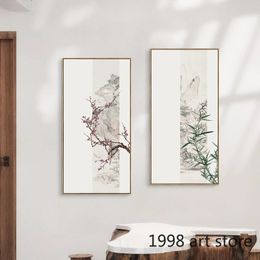 Vintage Chinese Ink Style Plum Flowers,,Bamboo, Pine Art Posters Canvas Painting Wall Prints Pictures for Living Room Home Decor