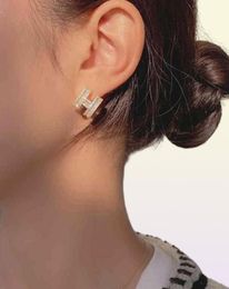 girl S925 silver needle Zircon diamond earring Letter H Stud Earrings44940167069670