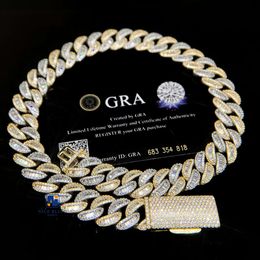 2024 Customised 15mm Ice Out Diamond Cuban Link Bracelet Vvs Moissanite 925 Sterling Silver Cuban Link Chain Hiphop Necklace