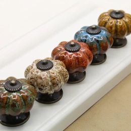 Adorable Small Round Pumpkin Ceramic Cabinet Pull Knobs with Screws, Vintage Drawer Wardrobe Closet Cupboard Door Handles