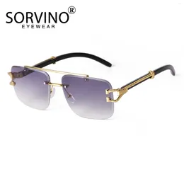 Sunglasses SORVINO 2024 Leopard Head Frameless Square Women Men Double Bridge Rimless Vintage Rectangle Sun Glasses For