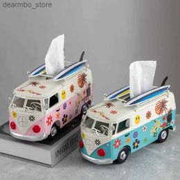 Arts and Crafts Multifunction Car Paper Holder Nostalic Retro Metal Bus Tissue Boxes Retro Ornament Miniature Model Home Decoration Handicrafts L49