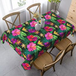 Tropical Leaf Flower Rectangle Tablecloth Holiday Party Decorations Waterproof Fabric Able Cover for Kitchen Dining Table Decor