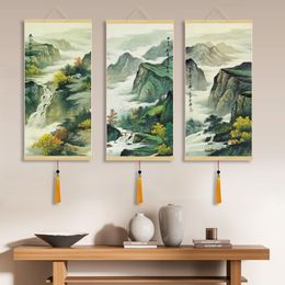 Landscape Calligraphy Painting Tea House Scroll Painting Silk Gifts Feng Shui Famous Wall Decor Canvas Painting Wall Art Luxury