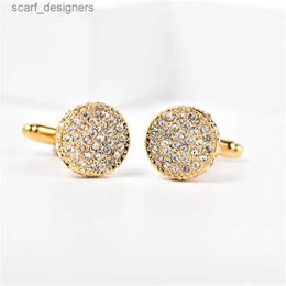 Cuff Links Fashionable and Shiny All Zircon Paved Shirt Cufflinks for Men and Women Gold Round Cufflinks for High Quality Luxury Wedding Jewelry Y240411