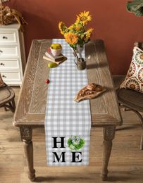 Spring Farmhouse Garland Grey Grid Table Runner Wedding Coffee Table Decor Tablecloth Holiday Kitchen Dining Table Runners