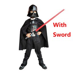 Nova promoção Darth Cos Define Kids Boy Cosplay Costume Star Suits Girl Movie Macacão com Swords Halloween Children Cos