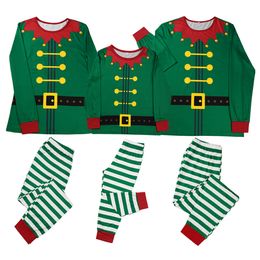 Family Christmas Matching Pyjamas Outfit, Long Sleeve Round Neck T-shirt with Striped Long Pants for Xmas Gathering