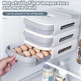 Egg Holder Storage Box Stackable Drawer Automatic Rolling Refrigerator Eggs Organiser Space Saver Egg Tray Box Kitchen Organiser