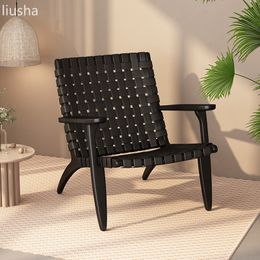 Rope woven solid wood single sofa chair, Nordic balcony lounge chair, Japanese style small house backrest lazy chair chairs