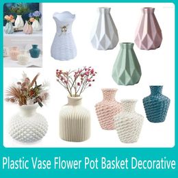 Vases Nordic Style Plastic Vase Flower Pot Basket Decorative Ornaments Home Living Room Decoration Ornament Arrangement