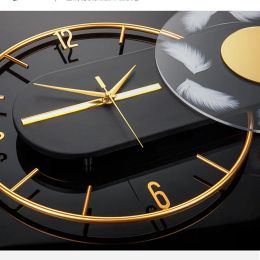 60x36cm Large Wall Clock Modern Design Feather Luxury Light Silent Metal Wall Watch Home Decor Living Room Dining Room Clocks