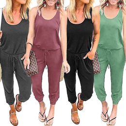 Women's Pants Casual Slim Lace Up Elegant Black Long Jumpsuits Female