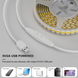 Gingsow 5V USB COB CCT LED Strip Lights 640LEDs/M Warm+Cool Lighting 2m Flexible High Density Linear Tape For Room Decor