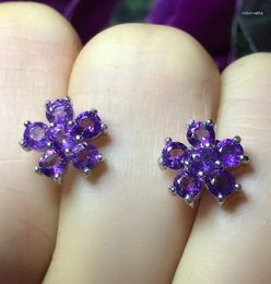 Stud Earrings Fashion Silver Flower With Gemstone 3mm Natural Amethyst For Daily Wear 925 Jewellery