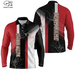 Red and black plaid pattern custom bowling polo shirts for men, team bowling jerseys 3D Printed Long sleeved Polo Shirts