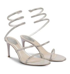 Sommer Luxus Renecaovilla Satin Abend Sandalen Schuhe Cleo Strass mit Schlangenkopf Finish High Heels Brauthochzeitskleid Gladiator Sandalias Neu