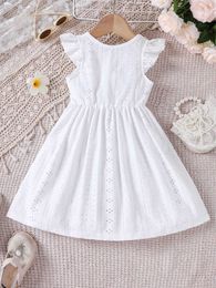Girl's Dresses Girls new summer fashion cut-out trend dress + white bow small flying sleeve knee-length dress