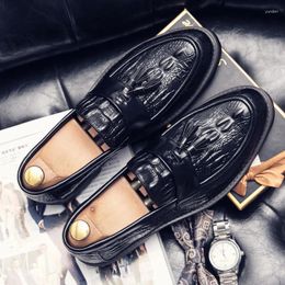 Casual Shoes Tassel Dress Men Loafers Wedding Italy Moccasin Crocodile Pattern Handmade Party Leather