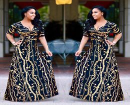 Plus Size African Fashion Designed Traditional Maxi Dress Autumn Women Vintage Chain Print Long Dress Sexy Elegant Party Dresses9449782