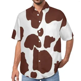 Men's Casual Shirts Cow Print Pattern Brown Spotted Skin Beach Shirt Hawaiian Y2K Blouses Men Big Size 3XL 4XL