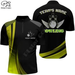 Custom Bowling Quarter-Zip Shirt For Men Black&Blue Bowling Jersey Bowling League Shirt For Team 3D Print Polo Shirts Tees Tops
