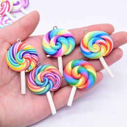 10pcs/lots Colourful Double-sided Lollipop Resin Charms Cute Candy Big Earring Keychain Pendant DIY Crafts Jewellery Making