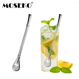 Drinking Straws MOSEKO Multifunction Stainless Steel Straw Spoon Tea Filter Reusable Tools Washable Bar Accessories