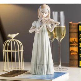 Decorative Figurines Violinist Girl Cute Figures Statue Desk Decoration Musician Porcelain Crafts Modern Painted Character Ceramic Sculpture