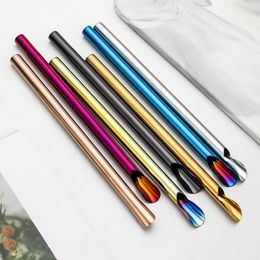 Drinking Straws Straw Spoon Reusable Portable Durability Stirring Convenient Stainless Steel Tableware Kitchen Supplies