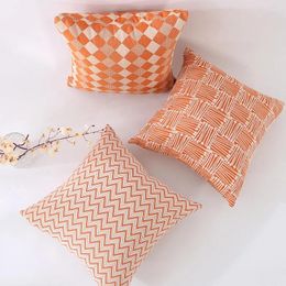 Pillow 45x45cm Nordic Embroidery Couch Cover Geometry Orange Soft Throw Decorative For Sofa Office Home Decor