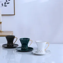 Cups Saucers Creative Simple Gold Outline Ceramics Water Cup Waist Home Afternoon Tea Office European Style Coffee And Saucer Set