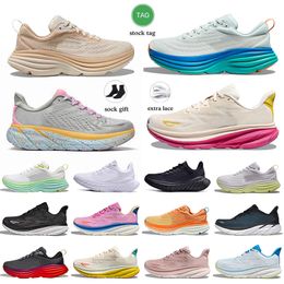 Light and comfortable womens mens running shoes one bondi clifton 9 8 triple black cloud white pink orange designer platform sneakers outdoor sports trainers
